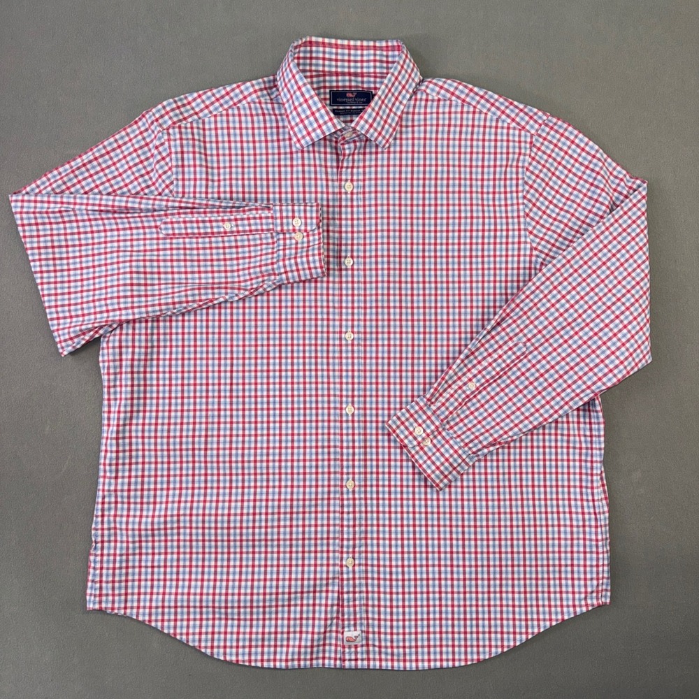 Vineyard Vines Classic Fit Burgee Shirt Mens XXL Red Blue Plaid Button Down XXL